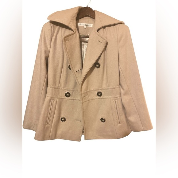 Kenneth Cole Reaction Women Cream Wool Blend Double Breasted Pea Coat Size 2 - Picture 1 of 14